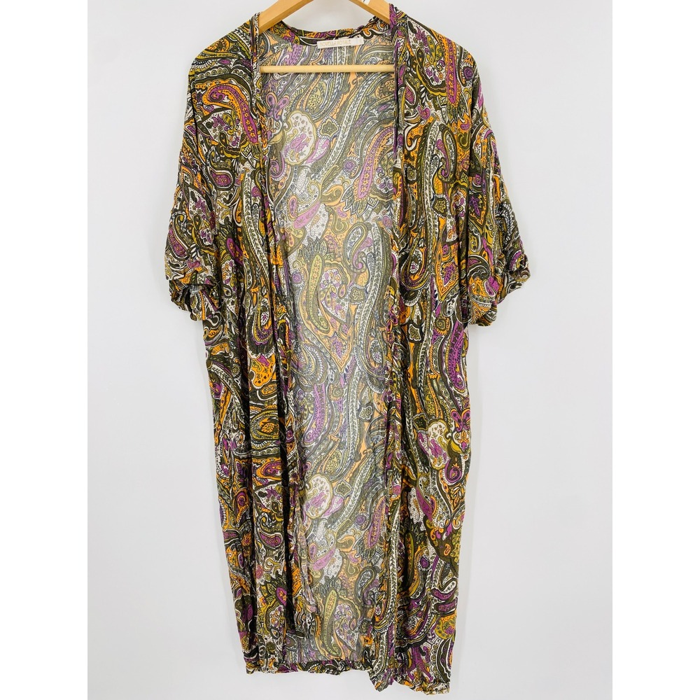 Novella Royale Kimono‎ Wrap Small Multicolor Paisley Open Front Boho Cardigan